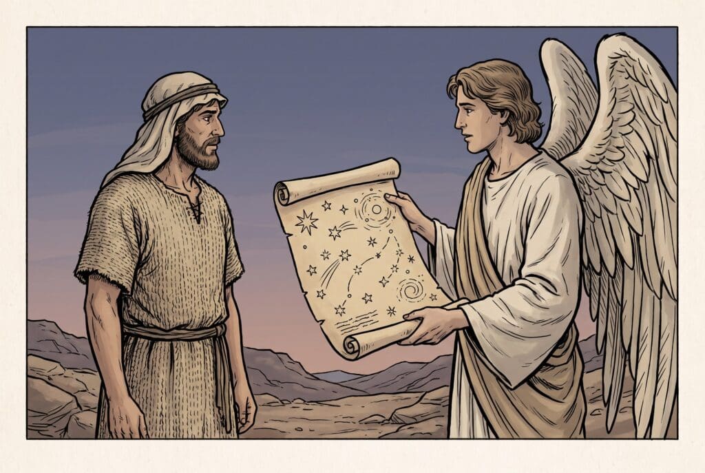 Comic book style illustration depicting a scene from Enoch chapter 79