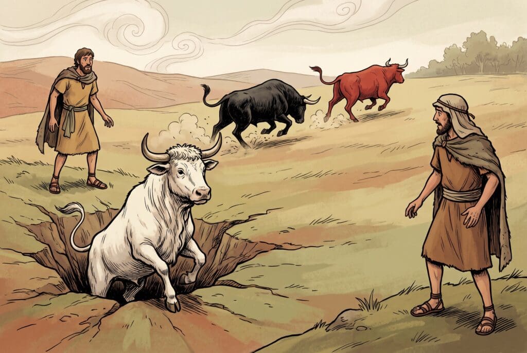 Comic book style illustration depicting a scene from Enoch chapter 85