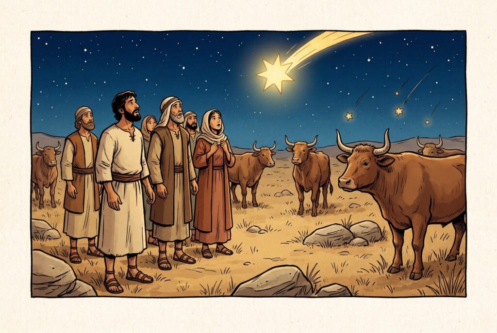 Comic book style illustration depicting a scene from Enoch chapter 86