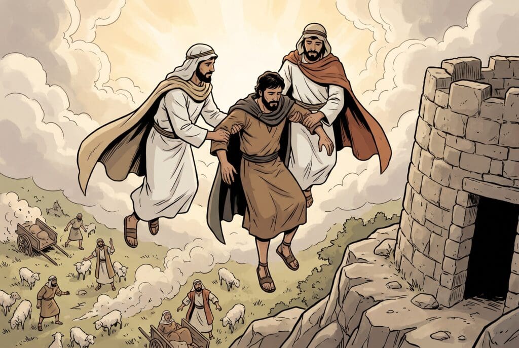 Comic book style illustration depicting a scene from Enoch chapter 87