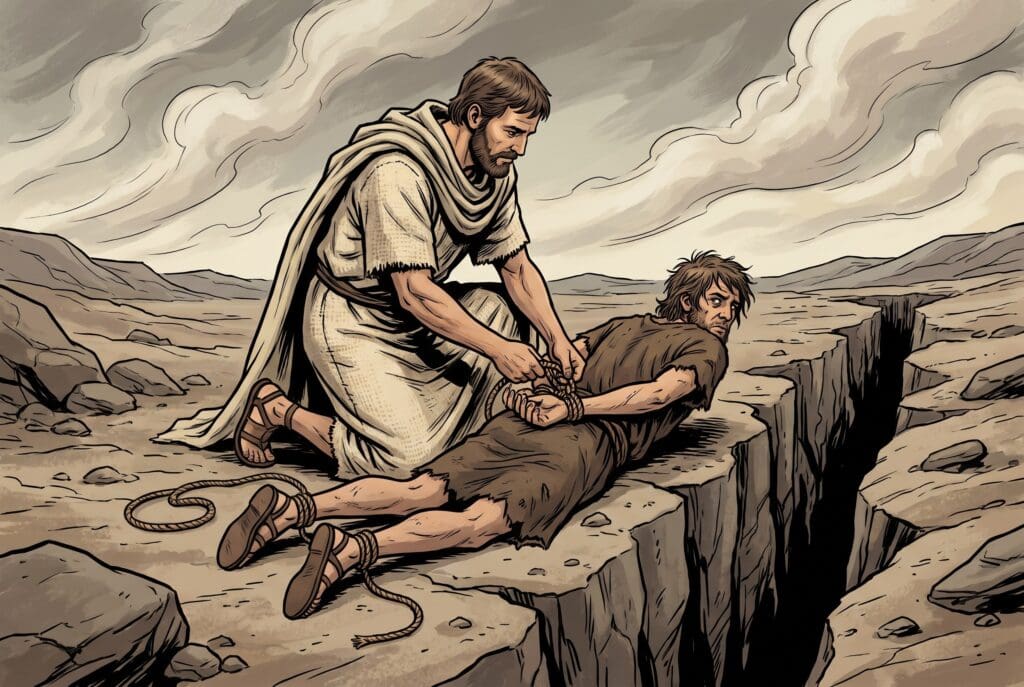 Comic book style illustration depicting a scene from Enoch chapter 88