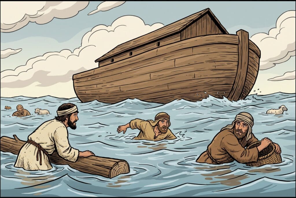 Comic book style illustration depicting a scene from Enoch chapter 89
