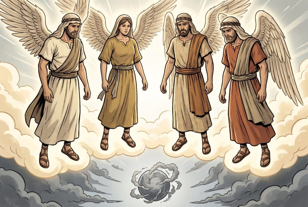 Comic book style illustration depicting a scene from Enoch chapter 9