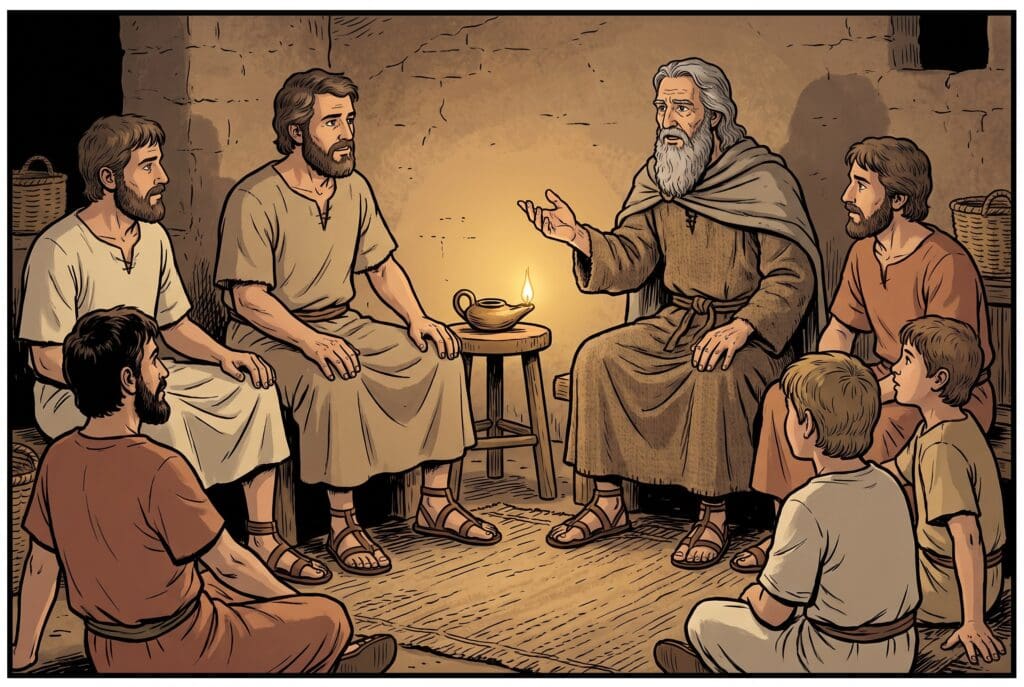 Comic book style illustration depicting a scene from Enoch chapter 91