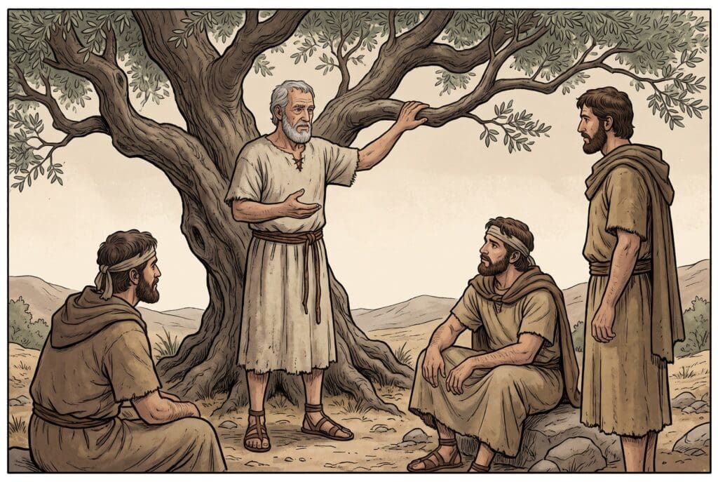 Comic book style illustration depicting a scene from Enoch chapter 93