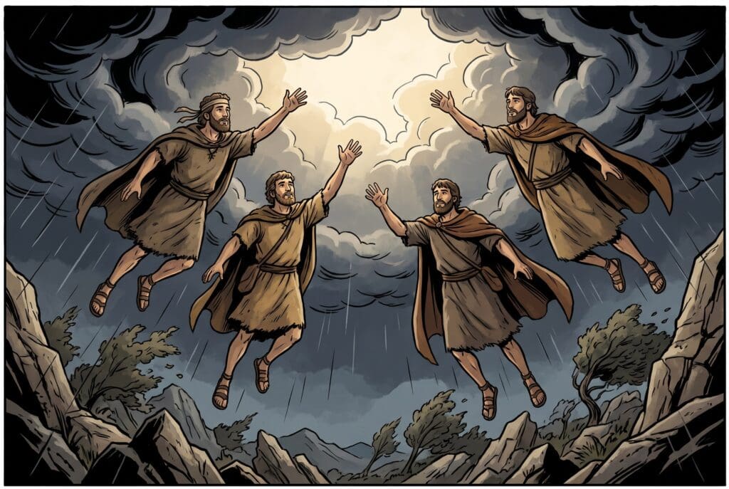 Comic book style illustration depicting a scene from Enoch chapter 96