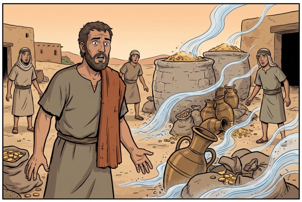 Comic book style illustration depicting a scene from Enoch chapter 97