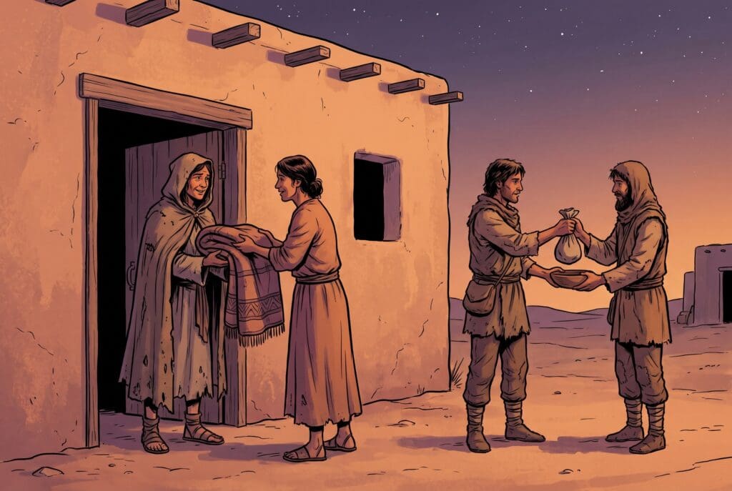 Comic book style illustration depicting a scene from Exodus chapter 22