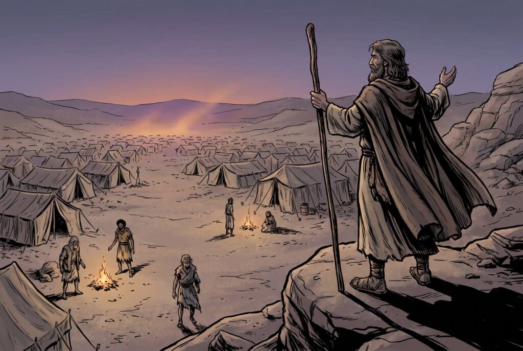 Comic book style illustration depicting a scene from Exodus chapter 6