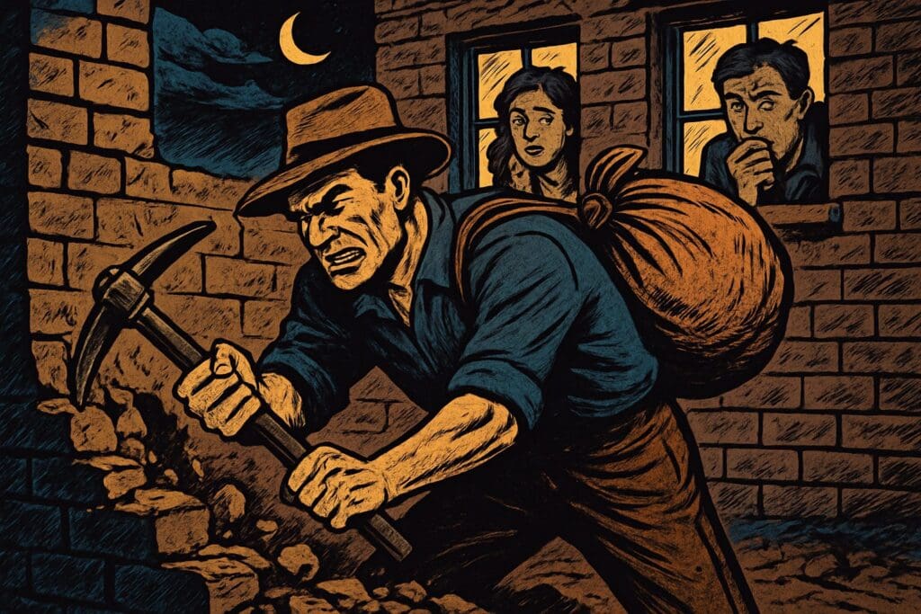 Comic book style illustration depicting a scene from Ezekiel chapter 12