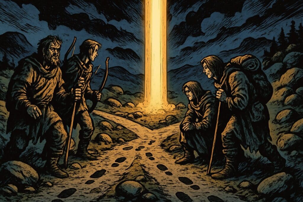 Comic book style illustration depicting a scene from Ezekiel chapter 20