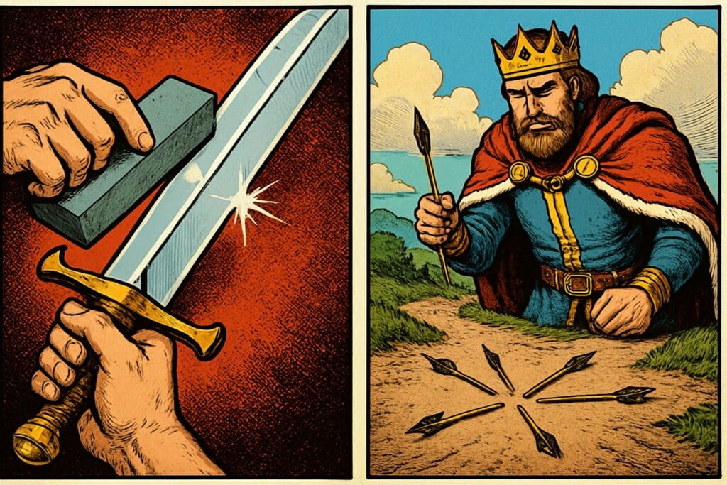 Comic book style illustration depicting a scene from Ezekiel chapter 21