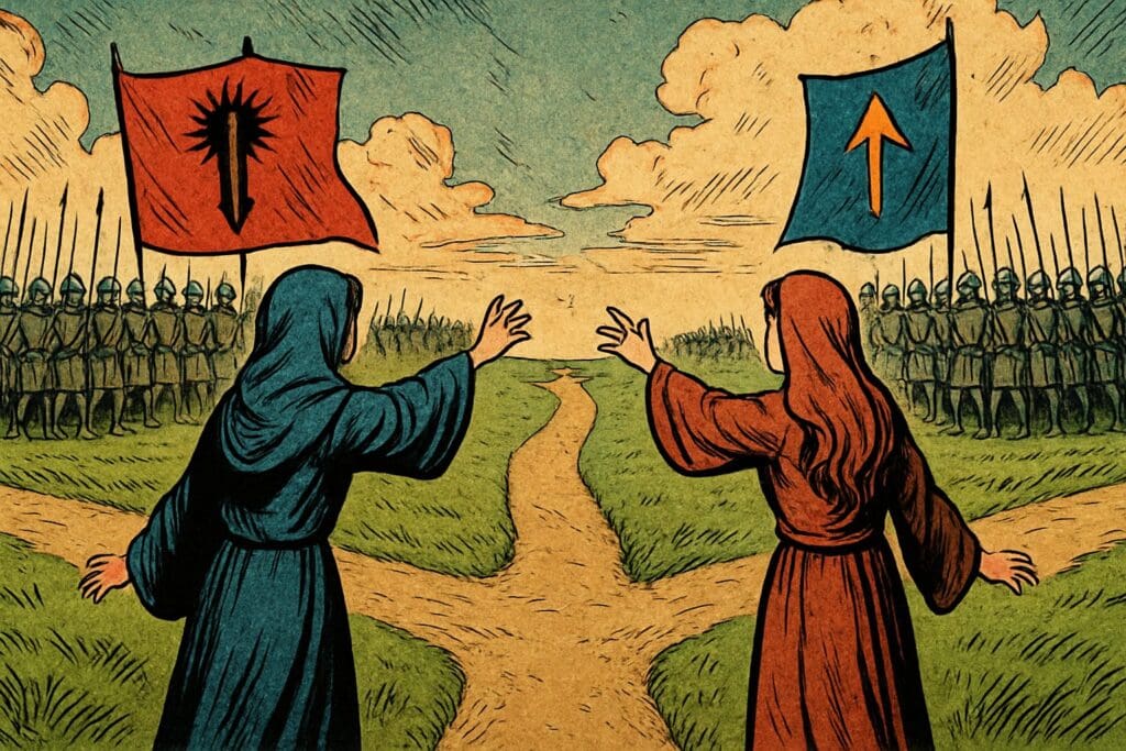 Comic book style illustration depicting a scene from Ezekiel chapter 23
