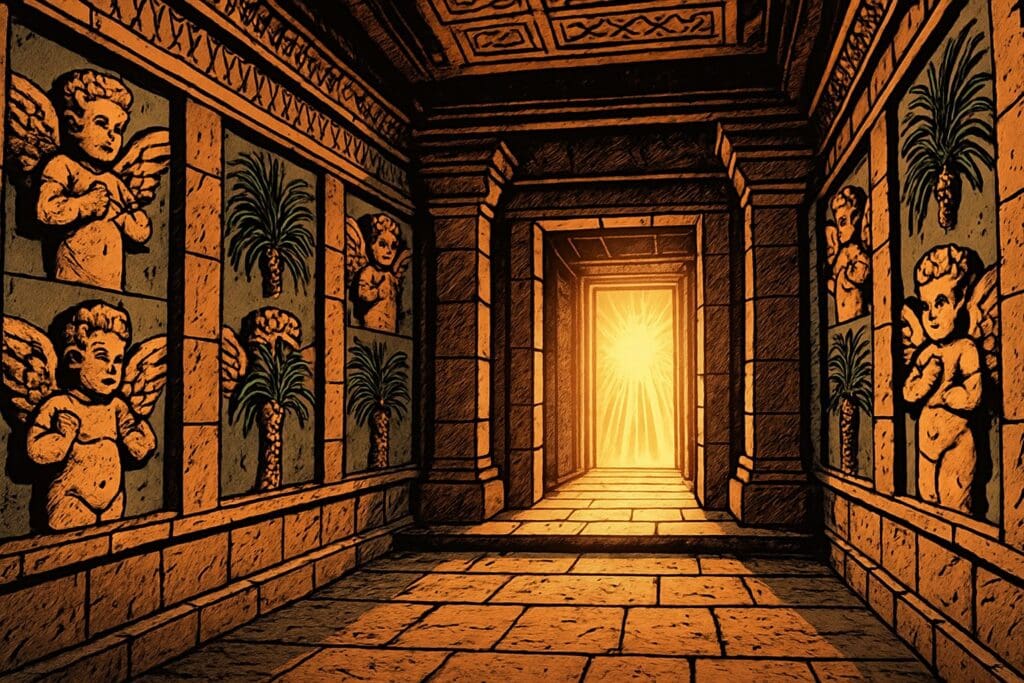 Comic book style illustration depicting a scene from Ezekiel chapter 41