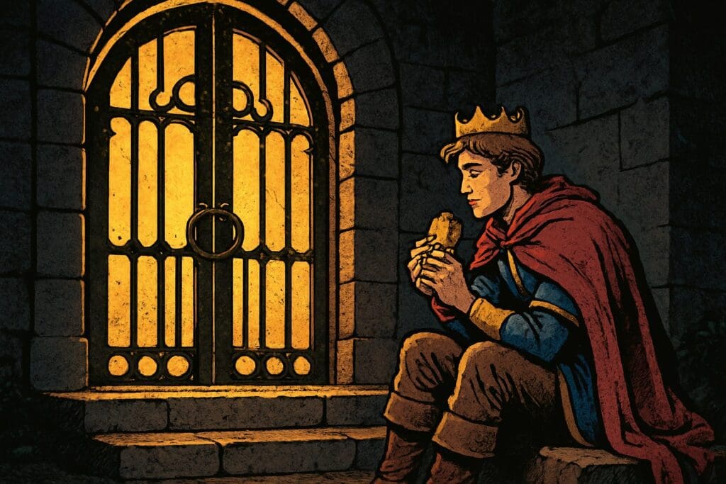 Comic book style illustration depicting a scene from Ezekiel chapter 44