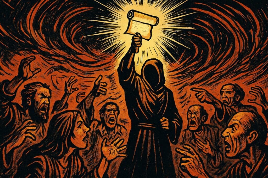 Comic book style illustration depicting a scene from Galatians chapter 1