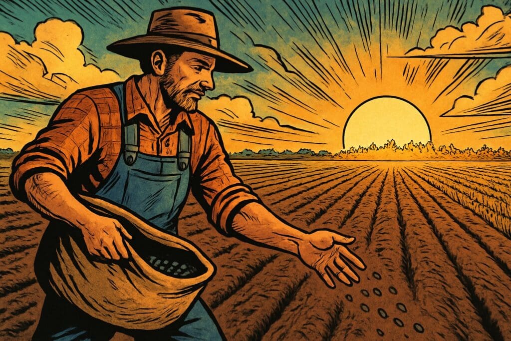 Comic book style illustration depicting a scene from Galatians chapter 6
