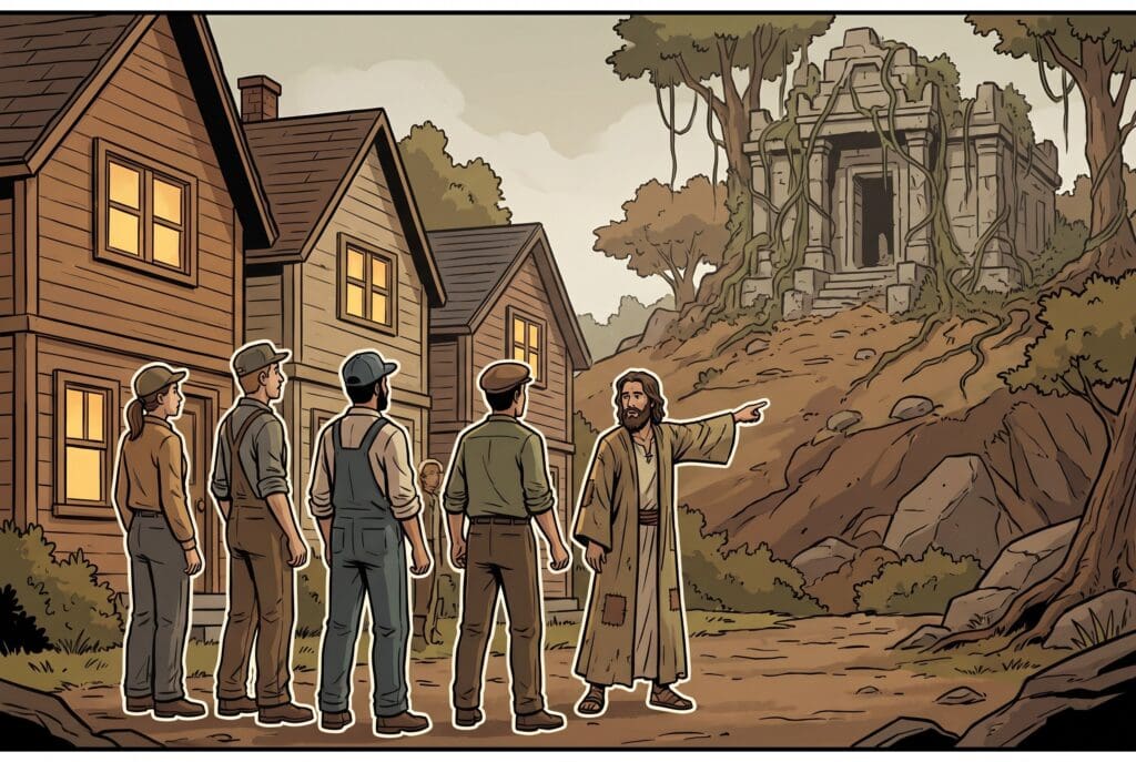Comic book style illustration depicting a scene from Haggai chapter 1