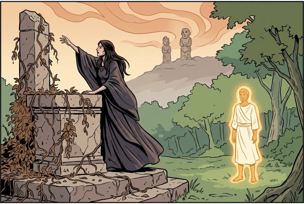 Comic book style illustration depicting a scene from Hosea chapter 2