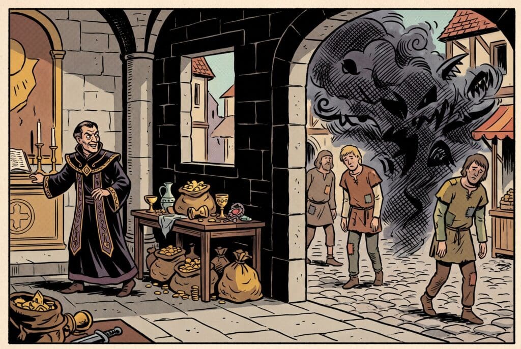 Comic book style illustration depicting a scene from Hosea chapter 4