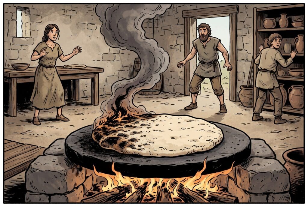 Comic book style illustration depicting a scene from Hosea chapter 7
