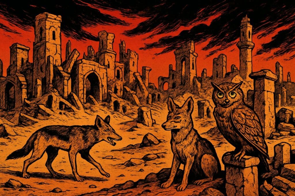 Comic book style illustration depicting a scene from Isaiah chapter 13