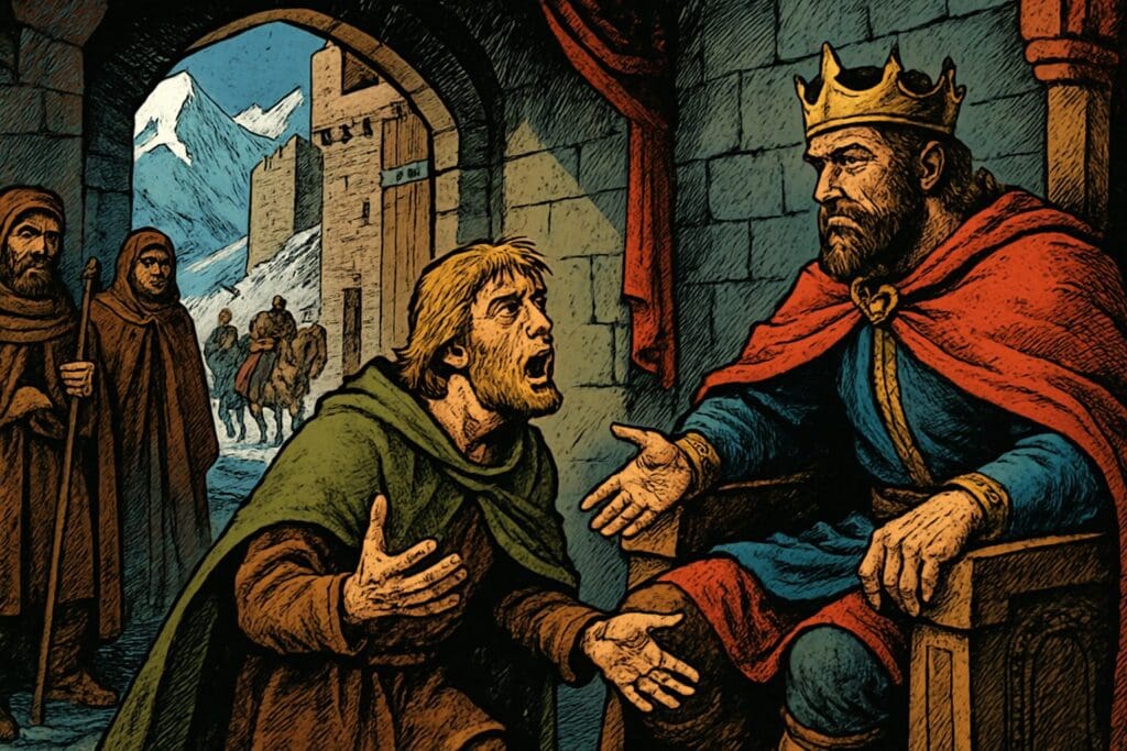Comic book style illustration depicting a scene from Isaiah chapter 16