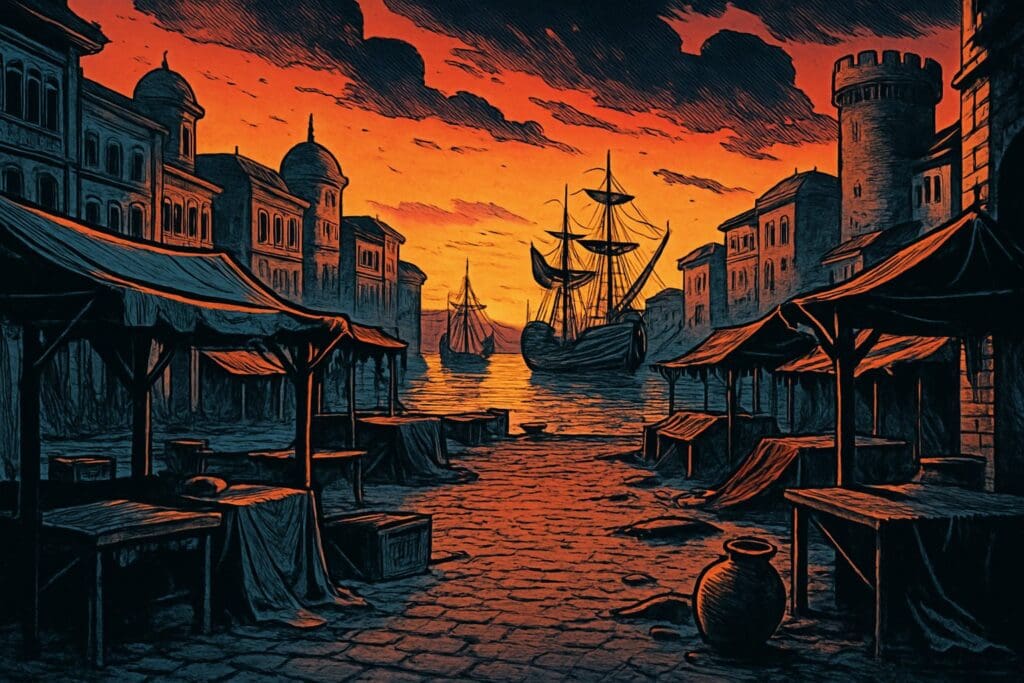 Comic book style illustration depicting a scene from Isaiah chapter 23