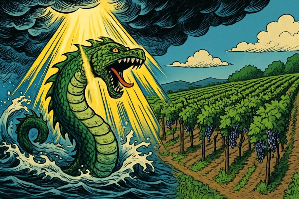 Comic book style illustration depicting a scene from Isaiah chapter 27