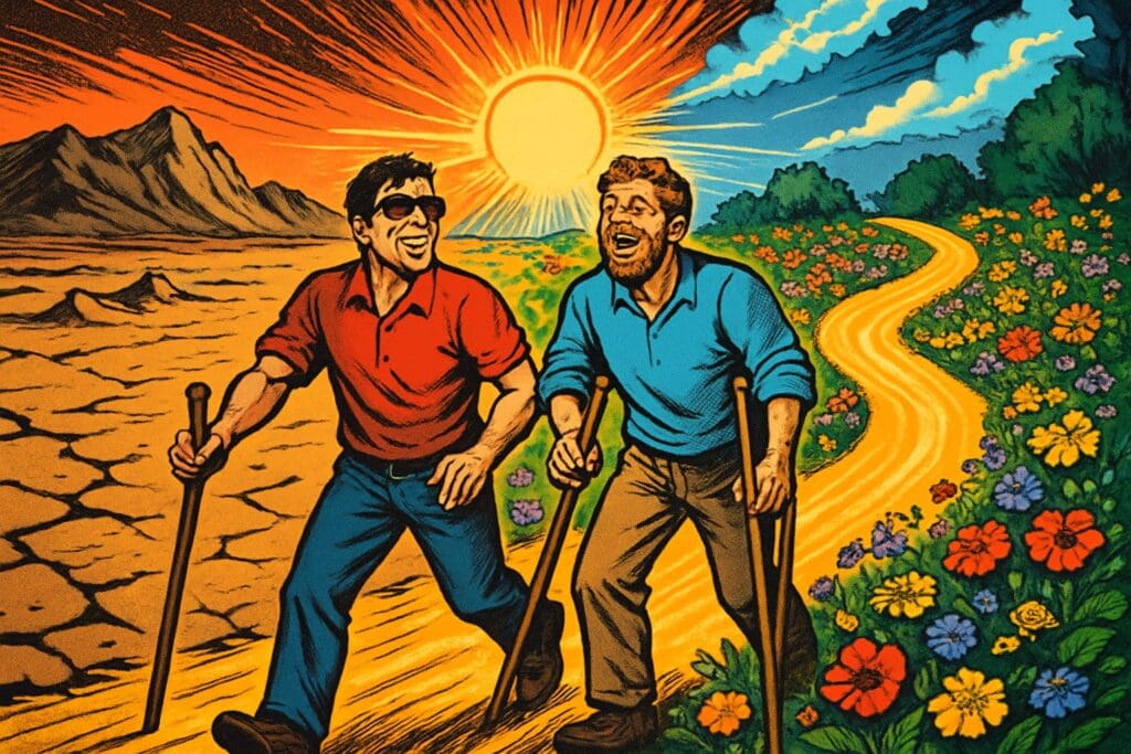 Comic book style illustration depicting a scene from Isaiah chapter 35