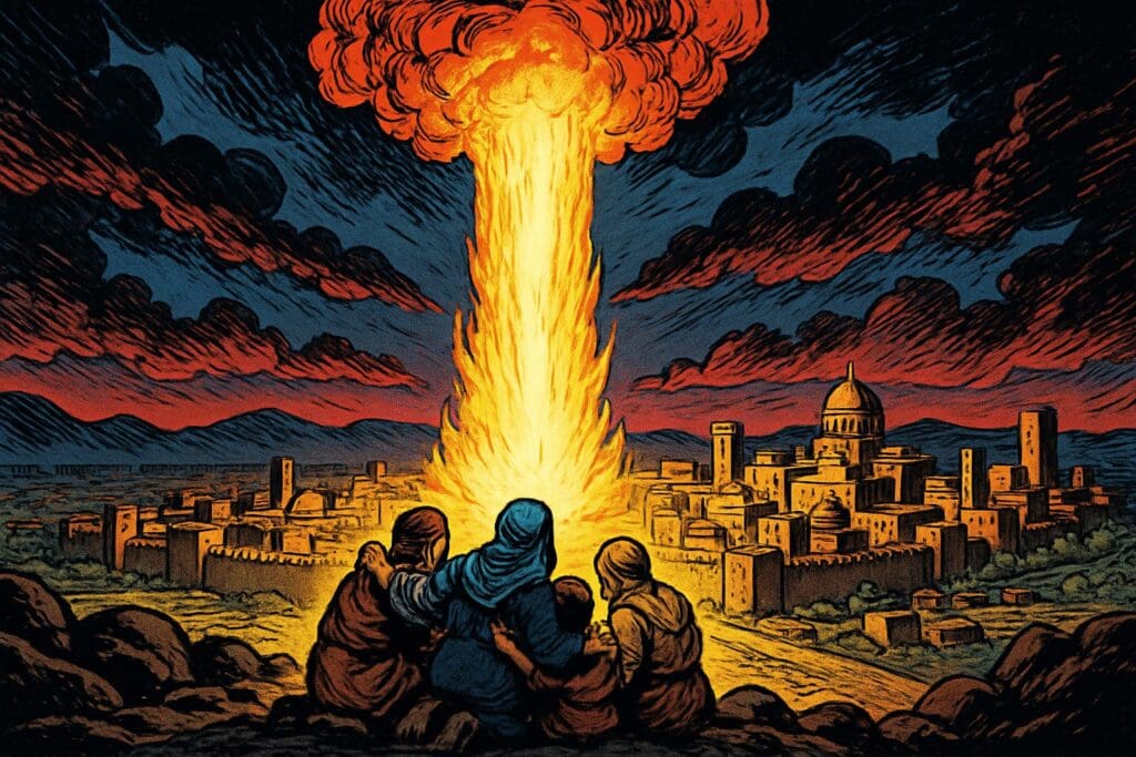 Comic book style illustration depicting a scene from Isaiah chapter 4