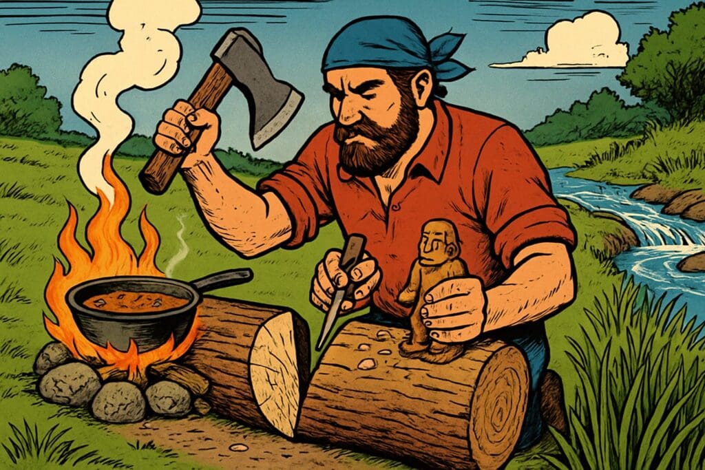 Comic book style illustration depicting a scene from Isaiah chapter 44