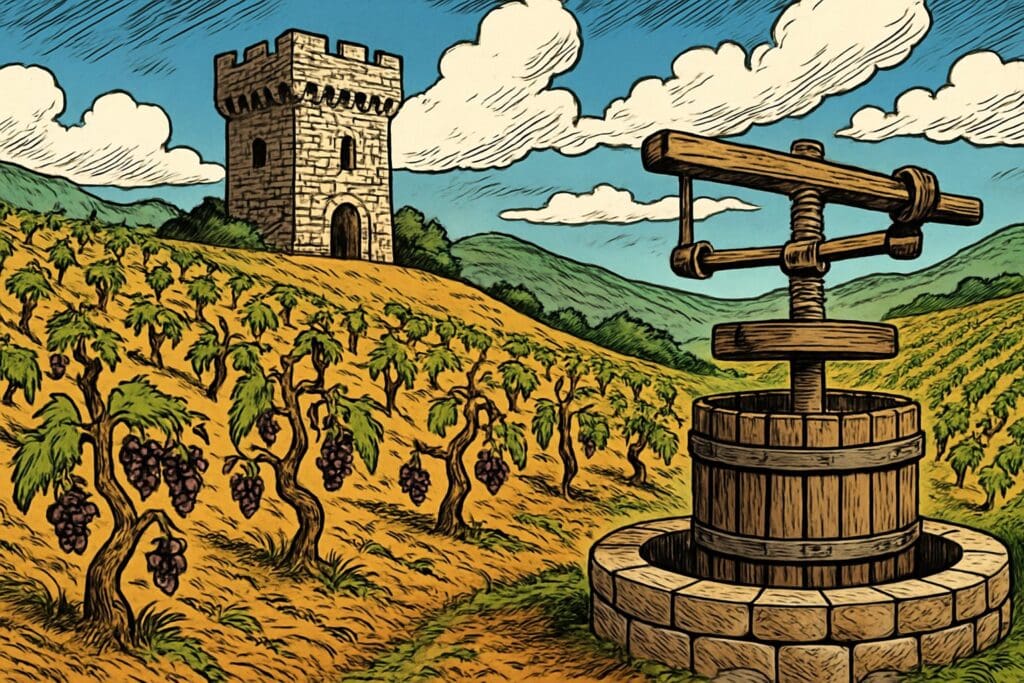 Comic book style illustration depicting a scene from Isaiah chapter 5