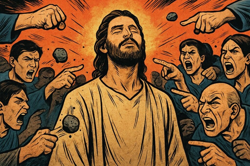 Comic book style illustration depicting a scene from Isaiah chapter 50