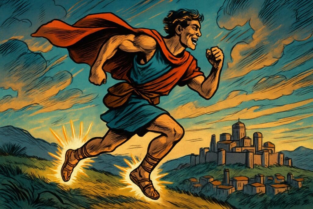 Comic book style illustration depicting a scene from Isaiah chapter 52