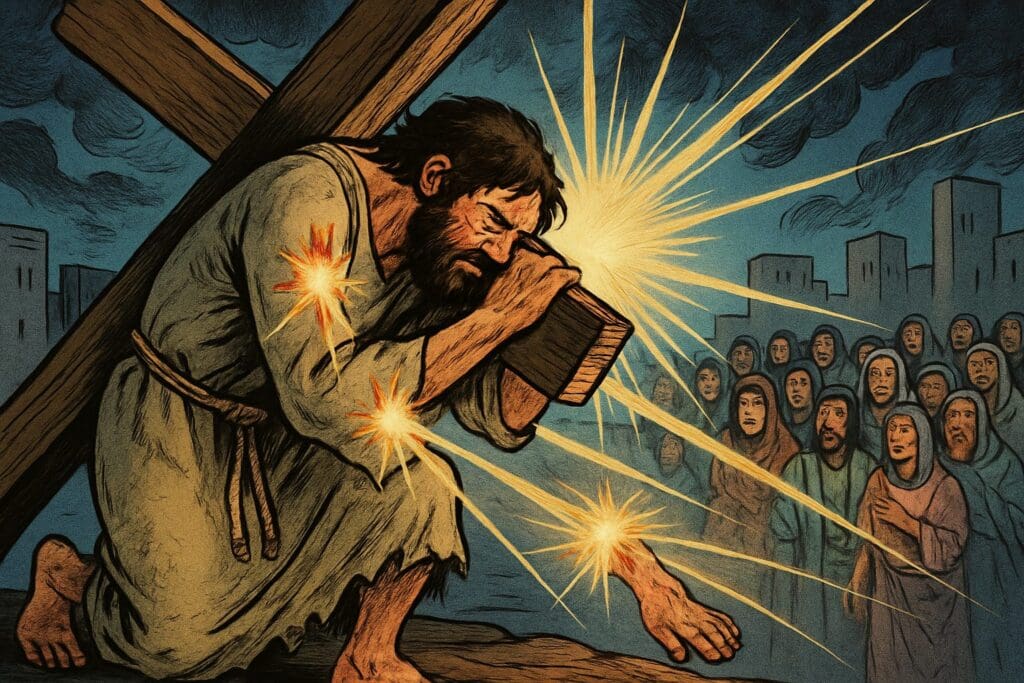 Comic book style illustration depicting a scene from Isaiah chapter 53