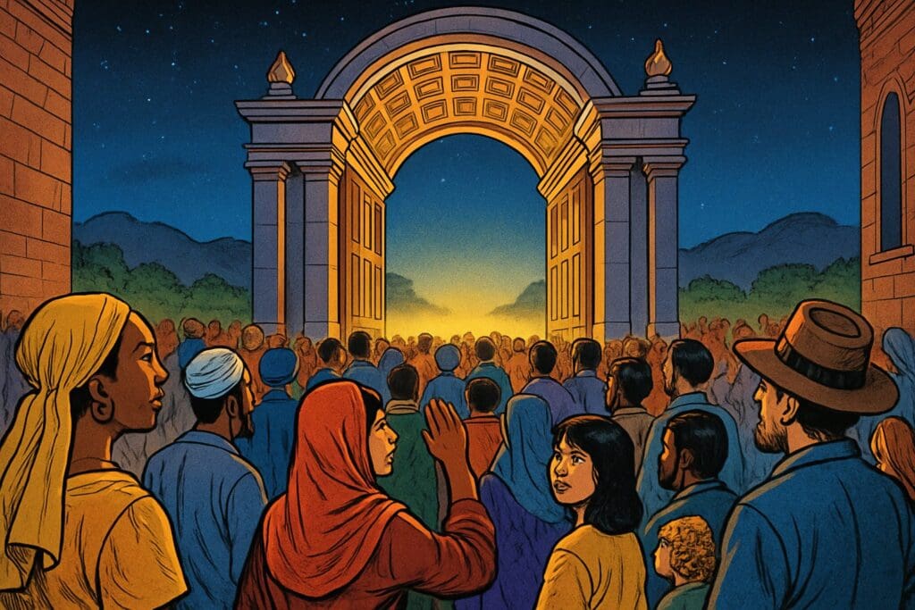 Comic book style illustration depicting a scene from Isaiah chapter 56
