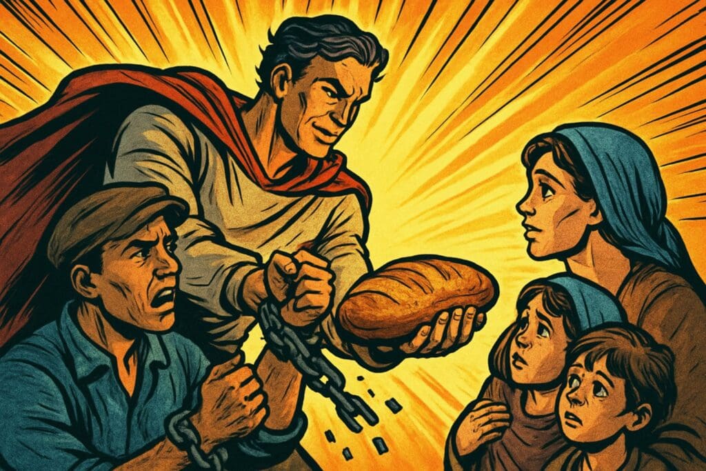 Comic book style illustration depicting a scene from Isaiah chapter 58