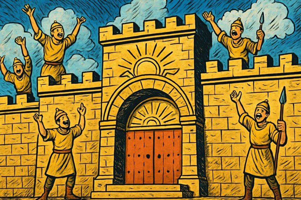 Comic book style illustration depicting a scene from Isaiah chapter 62