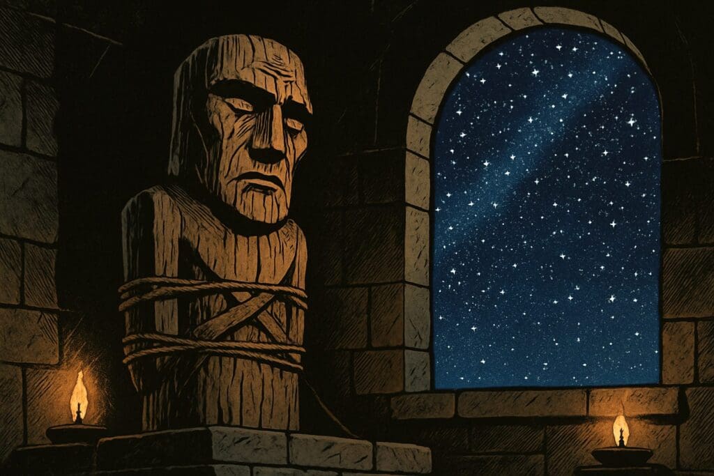 Comic book style illustration depicting a scene from Jeremiah chapter 10