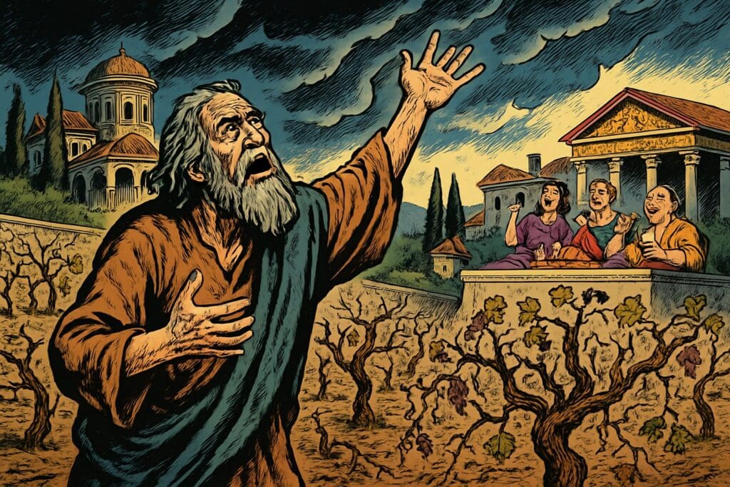 Comic book style illustration depicting a scene from Jeremiah chapter 12