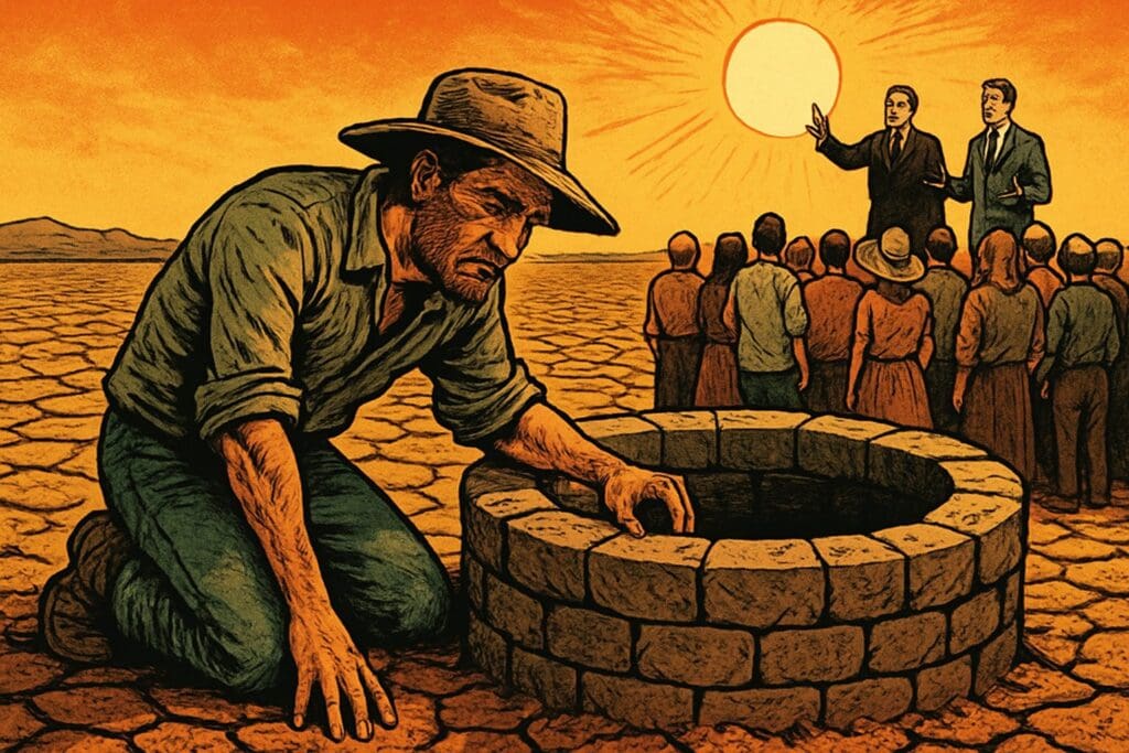Comic book style illustration depicting a scene from Jeremiah chapter 14