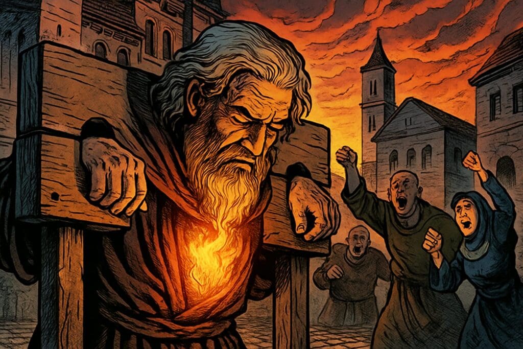 Comic book style illustration depicting a scene from Jeremiah chapter 20
