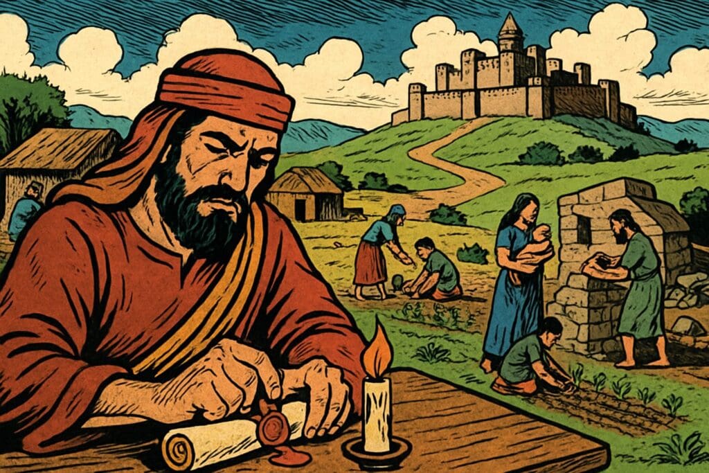 Comic book style illustration depicting a scene from Jeremiah chapter 29