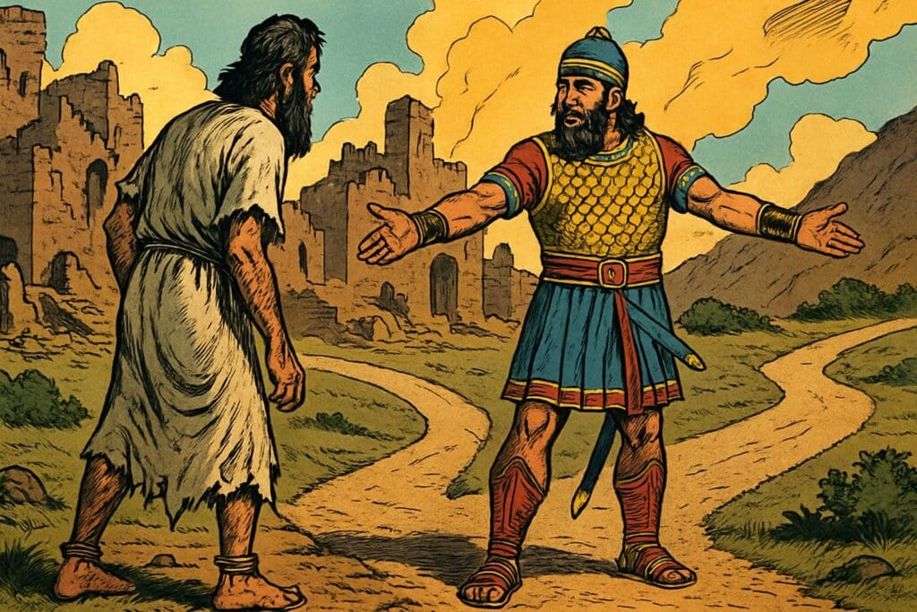 Comic book style illustration depicting a scene from Jeremiah chapter 40