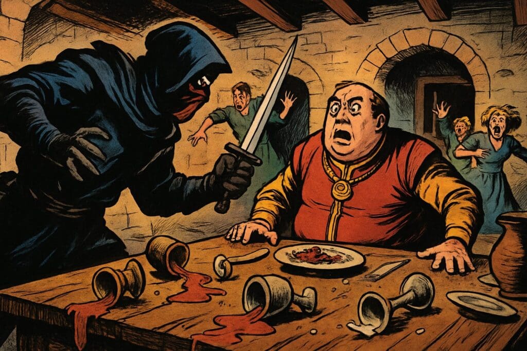 Comic book style illustration depicting a scene from Jeremiah chapter 41