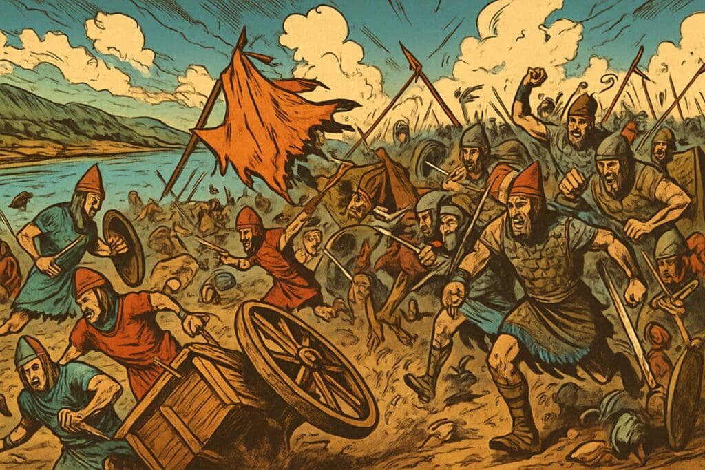 Comic book style illustration depicting a scene from Jeremiah chapter 46