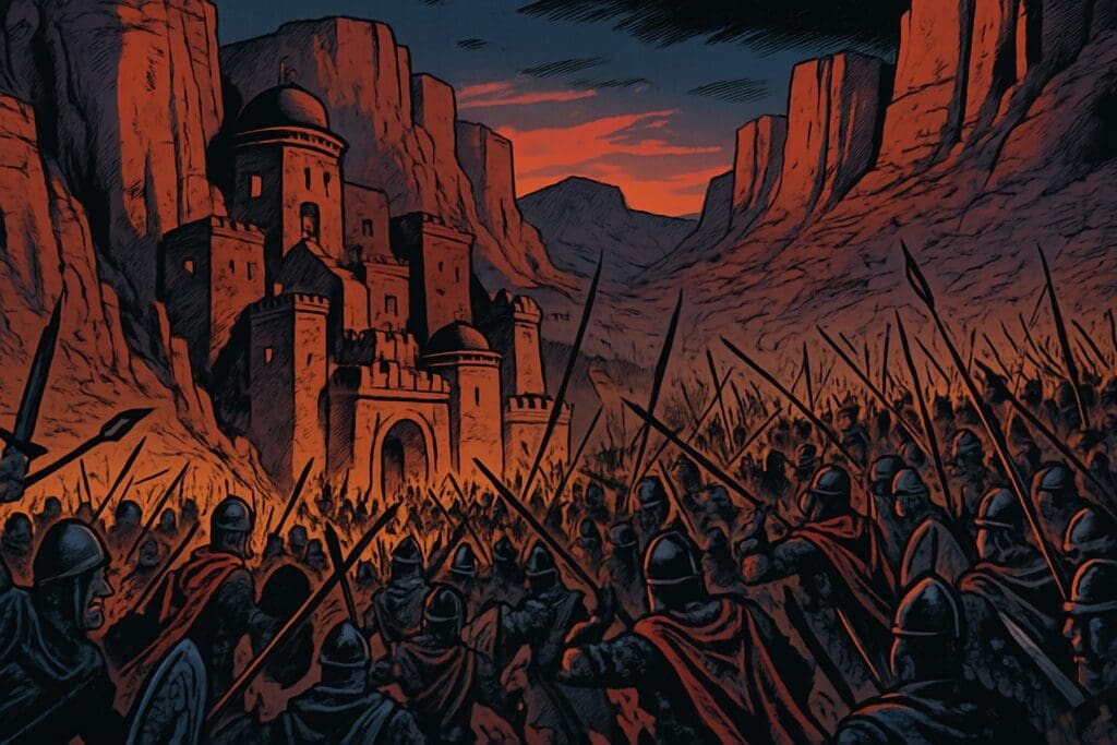 Comic book style illustration depicting a scene from Jeremiah chapter 49