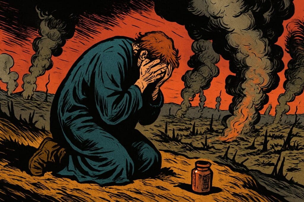 Comic book style illustration depicting a scene from Jeremiah chapter 8