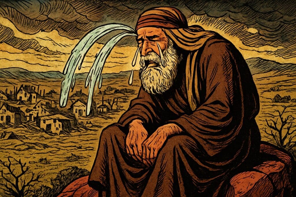 Comic book style illustration depicting a scene from Jeremiah chapter 9